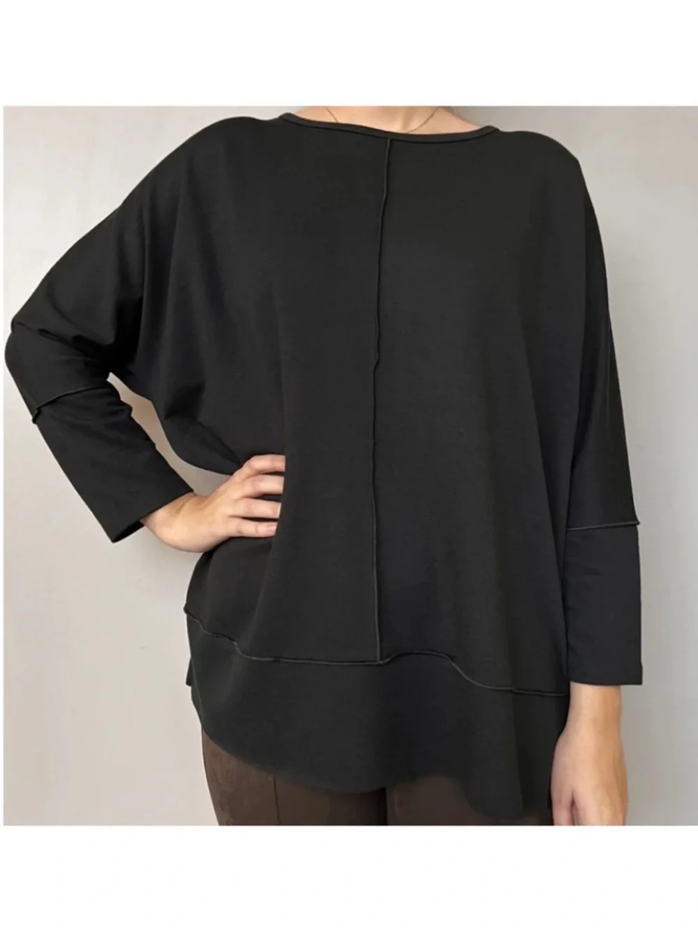 Spanx 1X Perfect Length Dolman Black Sweatshirt Relaxed Lounge Minimal